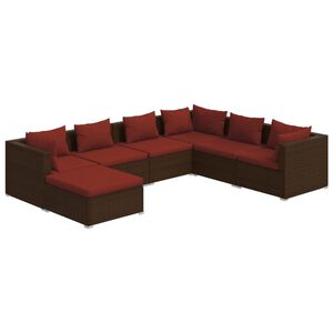 vidaXL Salon de jardin 7 pcs avec coussins R&eacute;sine tress&eacute;e Marron