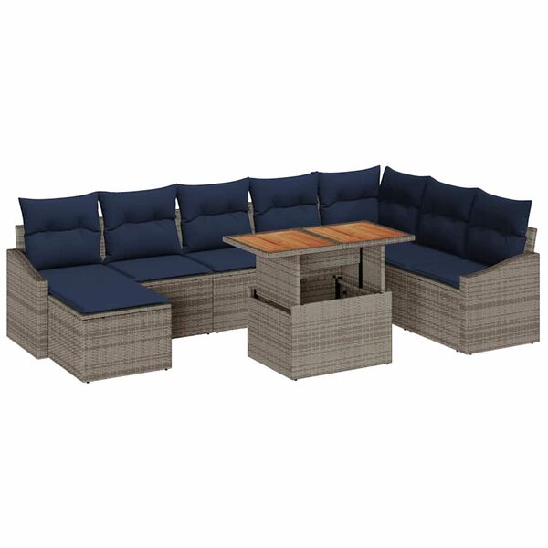 vidaXL Ensemble de salle &agrave; manger pour jardin 9 pcs Gris et marine