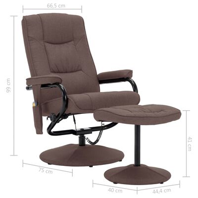 vidaXL Fauteuil inclinable de massage avec repose-pieds marron tissu