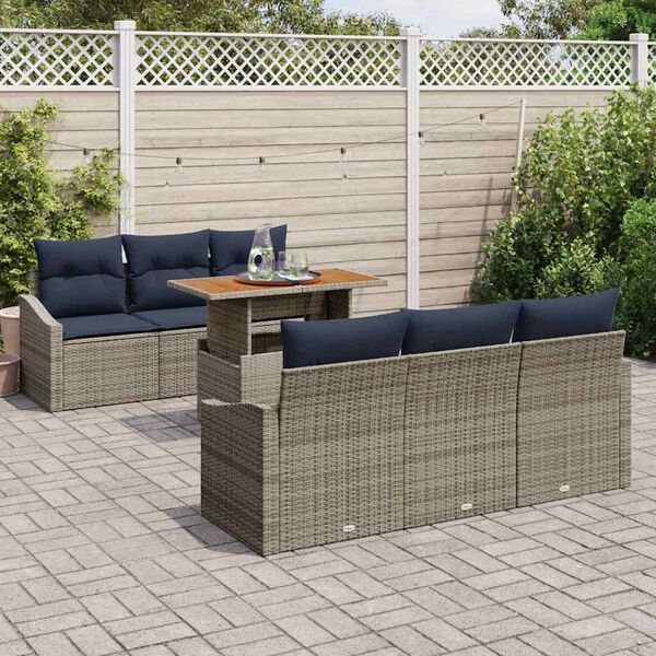 vidaXL Ensemble de salle &agrave; manger pour jardin 7 pcs Gris et marine