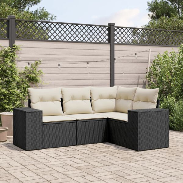 vidaXL Salon de jardin 4 pcs avec coussins noir r&eacute;sine tress&eacute;e