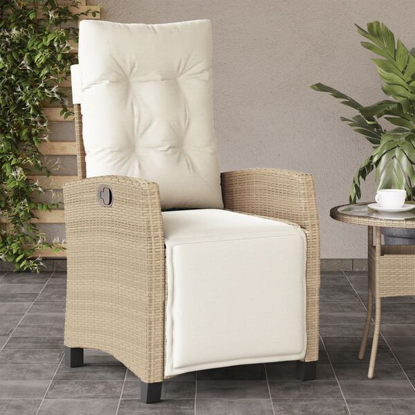vidaXL Chaise inclinable de jardin et repose-pied beige r&eacute;sine tress&eacute;e