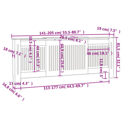 vidaXL Cache-radiateur MDF 205 cm