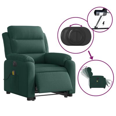 vidaXL Fauteuil inclinable de massage électrique vert foncé velours