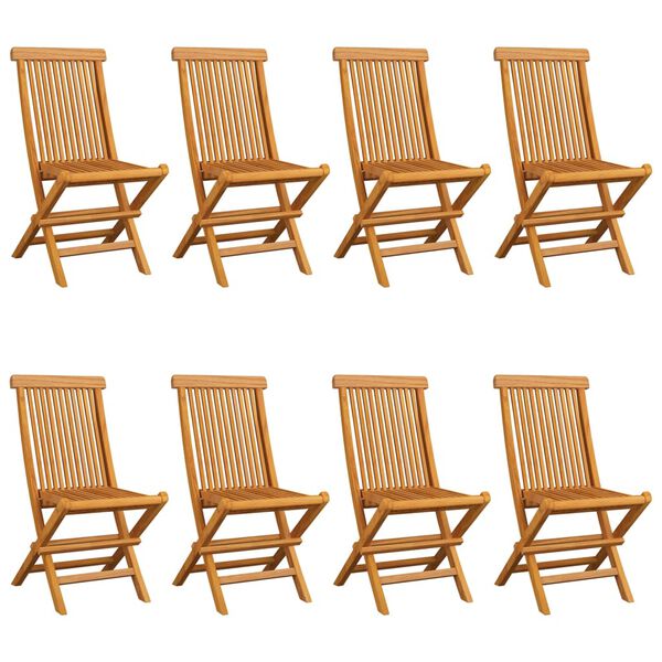 vidaXL Chaises de jardin et coussins vert lot de 8 Bois de teck massif