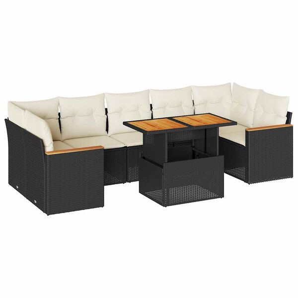 vidaXL Salon de jardin avec coussins 8 pcs noir r&eacute;sine tress&eacute;e acacia