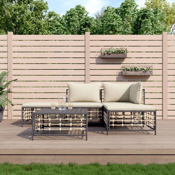 vidaXL Salon de jardin 5 pcs avec coussins anthracite r&eacute;sine tress&eacute;e