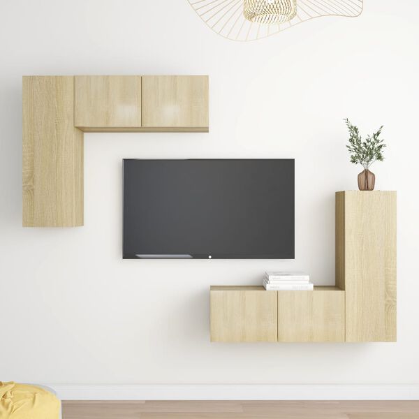 vidaXL Ensemble de meubles TV 4 pcs Ch&ecirc;ne sonoma Bois d'ing&eacute;nierie
