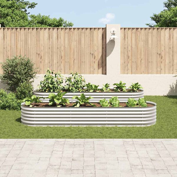 vidaXL Lit sur&eacute;lev&eacute; de jardin 320x80x44 cm Acier galvanis&eacute; Argent&eacute;