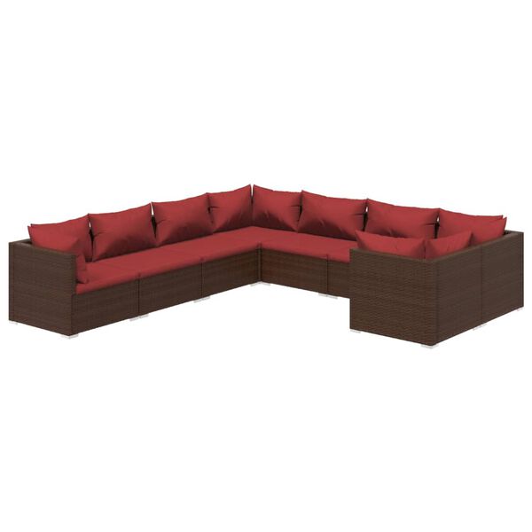 vidaXL Salon de jardin 8 pcs avec coussins R&eacute;sine tress&eacute;e Marron