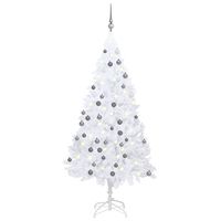 vidaXL Arbre de Noël artificiel pré-éclairé et boules blanc 150 cm PVC