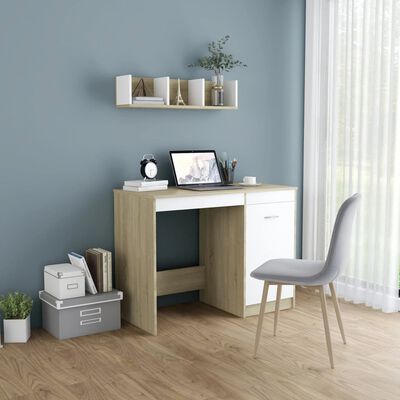 vidaXL Bureau Blanc et chêne sonoma 100x50x76 cm Aggloméré