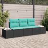 vidaXL Ensemble de canap&eacute; de jardin 3 pcs Noir et turquoise polyrotin