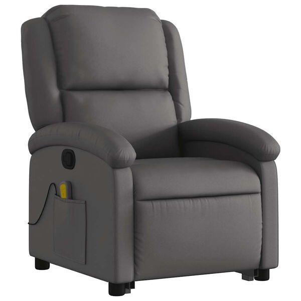 vidaXL Fauteuil inclinable de massage gris cuir véritable