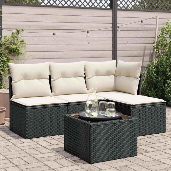 vidaXL Salon de jardin 5 pcs avec coussins noir r&eacute;sine tress&eacute;e