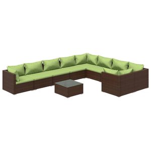 vidaXL Salon de jardin 10 pcs avec coussins R&eacute;sine tress&eacute;e Marron