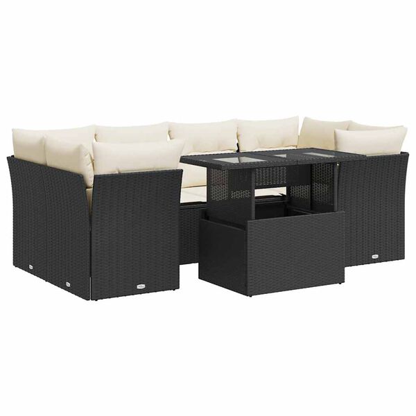 vidaXL Salon de jardin 7 pcs avec coussins noir r&eacute;sine tress&eacute;e