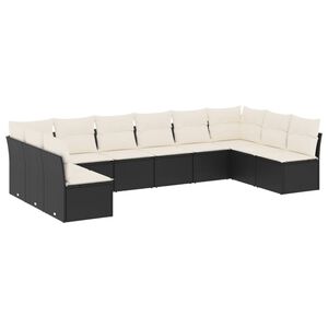 vidaXL Salon de jardin 10 pcs avec coussins noir r&eacute;sine tress&eacute;e