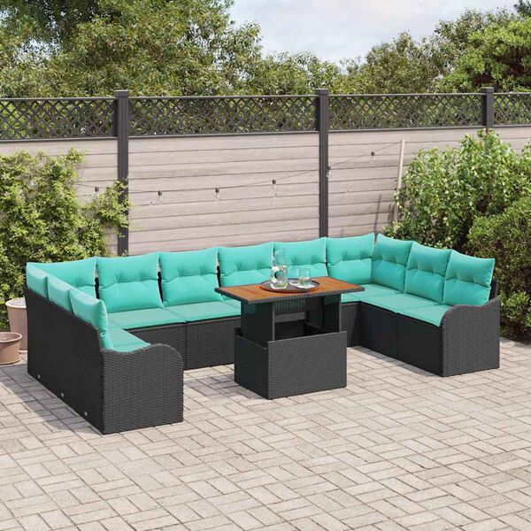 vidaXL Ensemble de canap&eacute; de jardin avec coussin 11 pcs Noir et bleu
