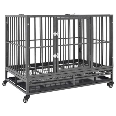 vidaXL Cage pour chien avec roues et toit Acier 102x72x85 cm