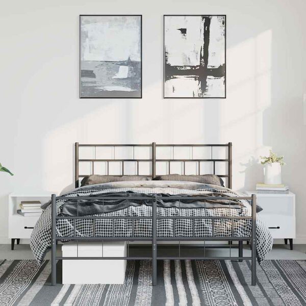 vidaXL Cadre de lit m&eacute;tal sans matelas avec pied de lit noir 150x200cm