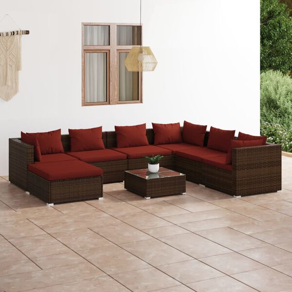 vidaXL Salon de jardin 8 pcs avec coussins r&eacute;sine tress&eacute;e marron