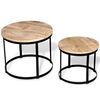 vidaXL Table basse 2 pcs Bois de manguier brut Rond 40/50 cm