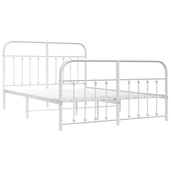 vidaXL Cadre de lit m&eacute;tal sans matelas et pied de lit blanc 135x190 cm