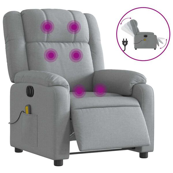 vidaXL Fauteuil inclinable de massage &eacute;lectrique gris clair tissu