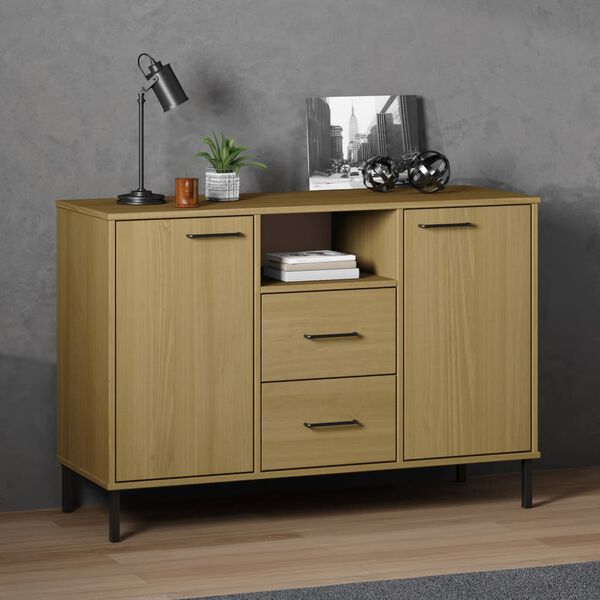 vidaXL Buffet avec pieds en m&eacute;tal Marron 113x40x77 cm Bois massif OSLO