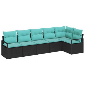 vidaXL Ensemble de canap&eacute; de jardin 6 pcs Noir et turquoise polyrotin