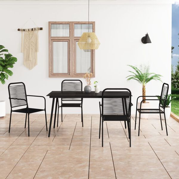 vidaXL Ensemble &agrave; manger de jardin 5 pcs Corde en coton et acier Noir