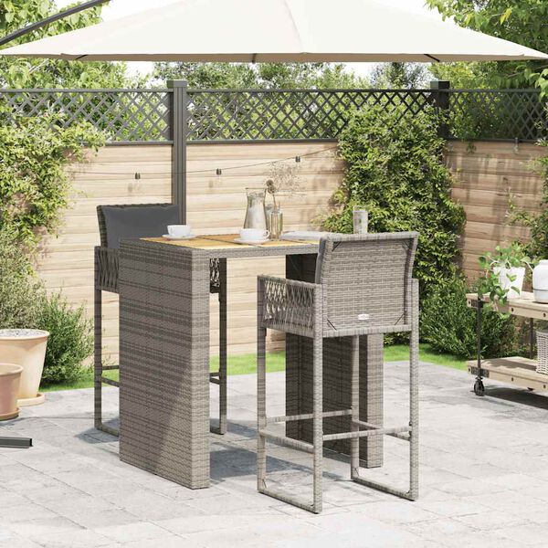 vidaXL Ensemble de bar de jardin 3 pcs et coussins gris r&eacute;sine tress&eacute;e