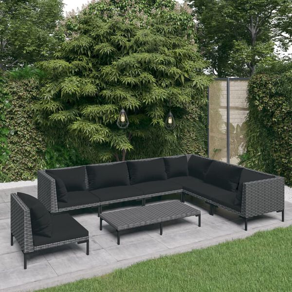 vidaXL Salon de jardin 8 pcs avec coussins R&eacute;sine tress&eacute;e Gris fonc&eacute;