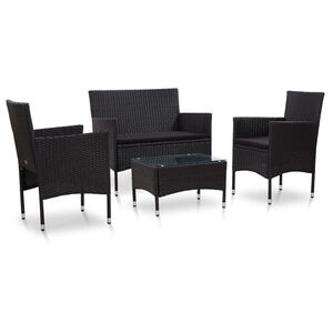 vidaXL Salon de jardin 4 pcs avec coussins R&eacute;sine tress&eacute;e Noir