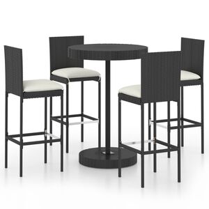 vidaXL Ensemble de bar de jardin 5 pcs et coussins R&eacute;sine tress&eacute;e Noir