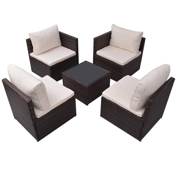 vidaXL Salon de jardin 5 pcs avec coussins R&eacute;sine tress&eacute;e Marron