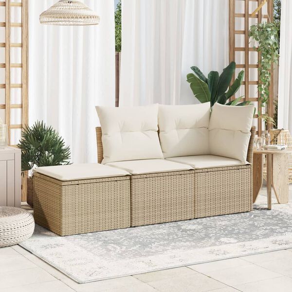 vidaXL Tabouret de jardin avec coussin beige 55x55x37cm r&eacute;sine tress&eacute;e