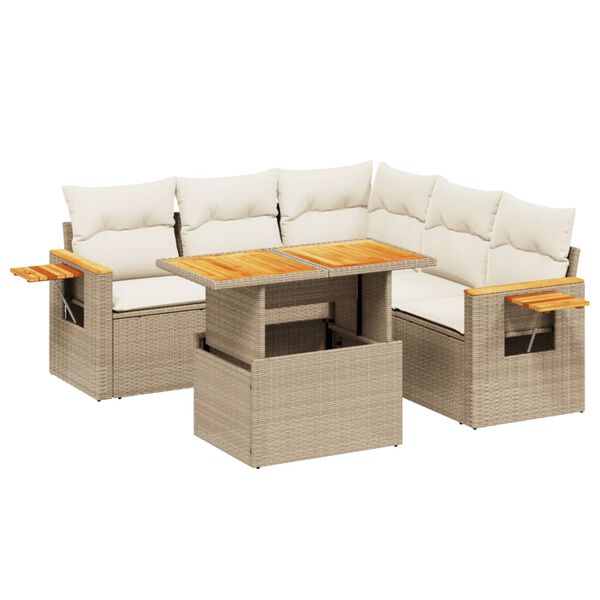 vidaXL Salon de jardin avec coussins 6 pcs beige résine tressée