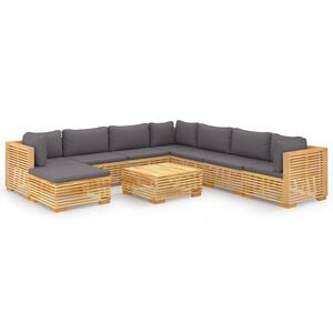 vidaXL Salon de jardin 9 pcs avec coussins Bois de teck solide