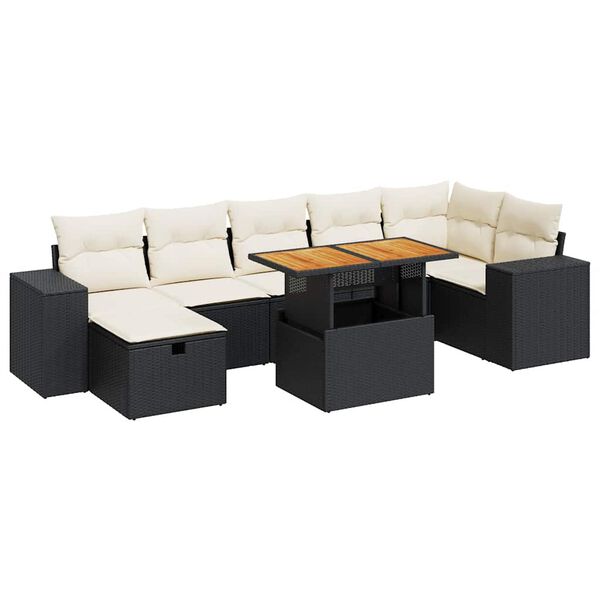 vidaXL Salon de jardin 5 pcs avec coussins noir r&eacute;sine tress&eacute;e acacia