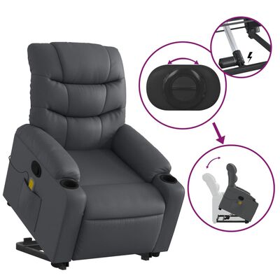 vidaXL Fauteuil inclinable de massage gris similicuir