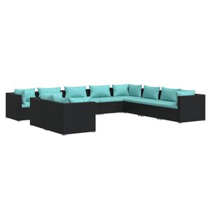 vidaXL Salon de jardin 10 pcs avec coussins noir r&eacute;sine tress&eacute;e