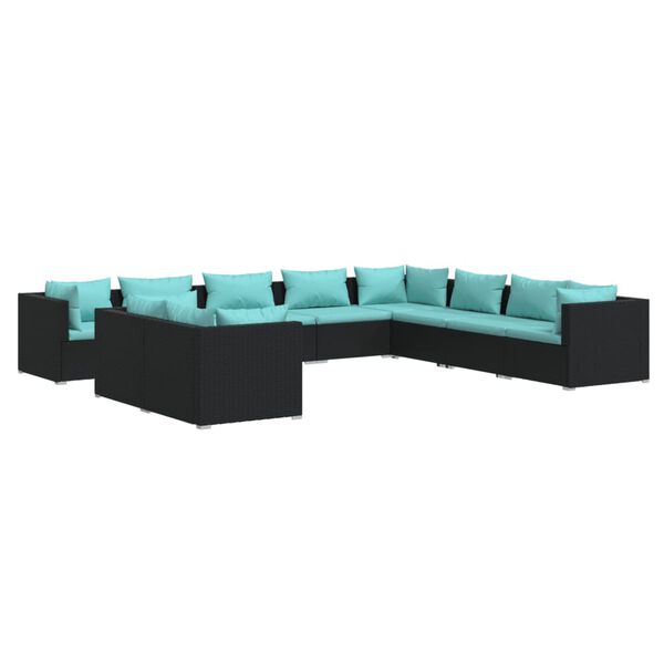 vidaXL Salon de jardin 10 pcs avec coussins noir r&eacute;sine tress&eacute;e