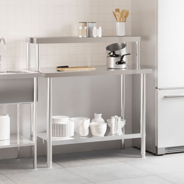 vidaXL Table de travail de cuisine avec étagère 110x55x120 cm inox