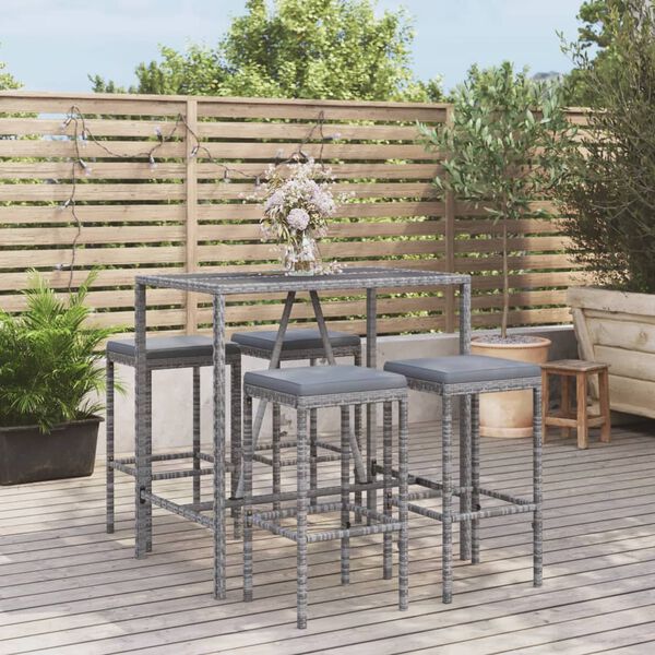 vidaXL Ensemble de bar de jardin 5 pcs avec coussins gris poly rotin