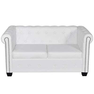 vidaXL Ensemble de canapé Chesterfield à 2/3 places blanc similicuir