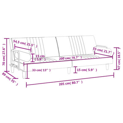 vidaXL Canapé-lit avec accoudoirs gris clair velours