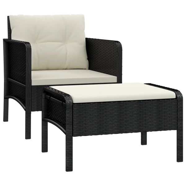vidaXL Salon de jardin 2 pcs avec coussins Noir R&eacute;sine tress&eacute;e