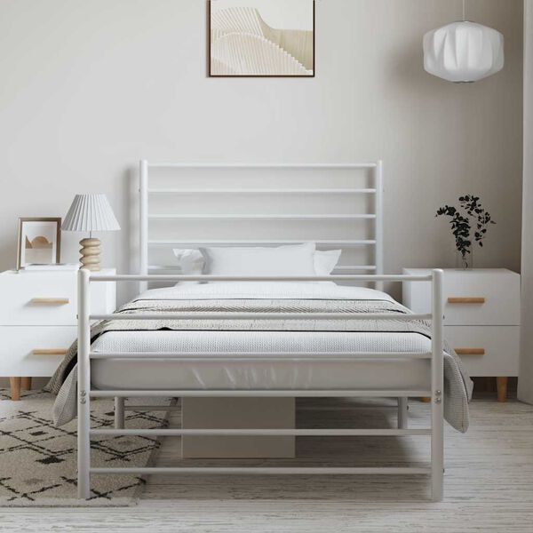 vidaXL Cadre de lit métal sans matelas et pied de lit blanc 100x190 cm